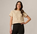 Short Sleeve Floral Sequin Crochet Top In Seedpearl 2