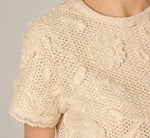 Short Sleeve Floral Sequin Crochet Top In Seedpearl 6