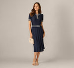 Short Sleeve Open Pointelle Knit Tipped Polo Top In Navy Ivory 5