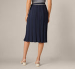 Pointelle Knit Tipped Midi Skirt In Navy Ivory 5