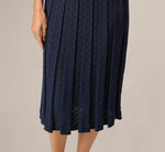 Pointelle Knit Tipped Midi Skirt In Navy Ivory 4