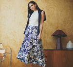 Ankle Length A Line Midi Skirt In Navy Ivory Whimsical Floral 1