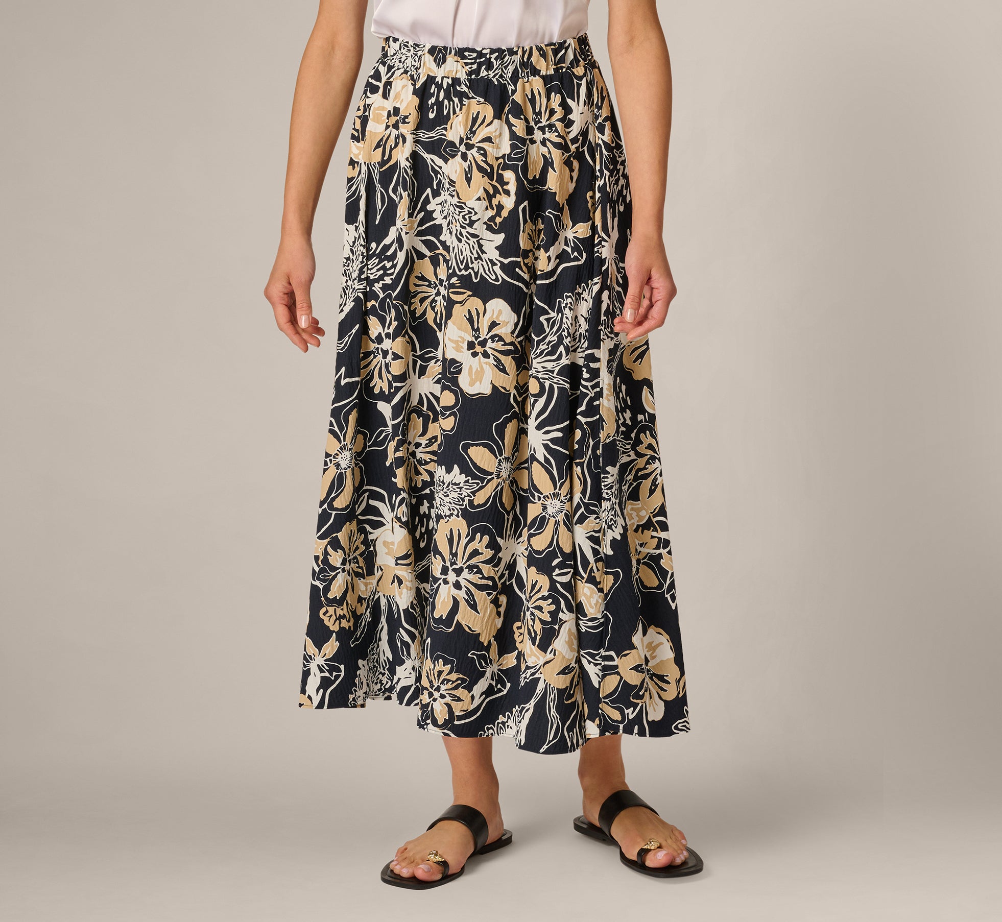 Navy Ankle Length A Line Midi Skirt - Adrianna Papell