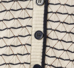 Short Sleeve Open Pointelle Knit Cardigan Sweater In Ivory Navy 7