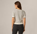 Short Sleeve Open Pointelle Knit Cardigan Sweater In Ivory Navy 6