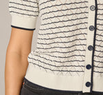 Short Sleeve Open Pointelle Knit Cardigan Sweater In Ivory Navy 5