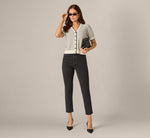 Short Sleeve Open Pointelle Knit Cardigan Sweater In Ivory Navy 2