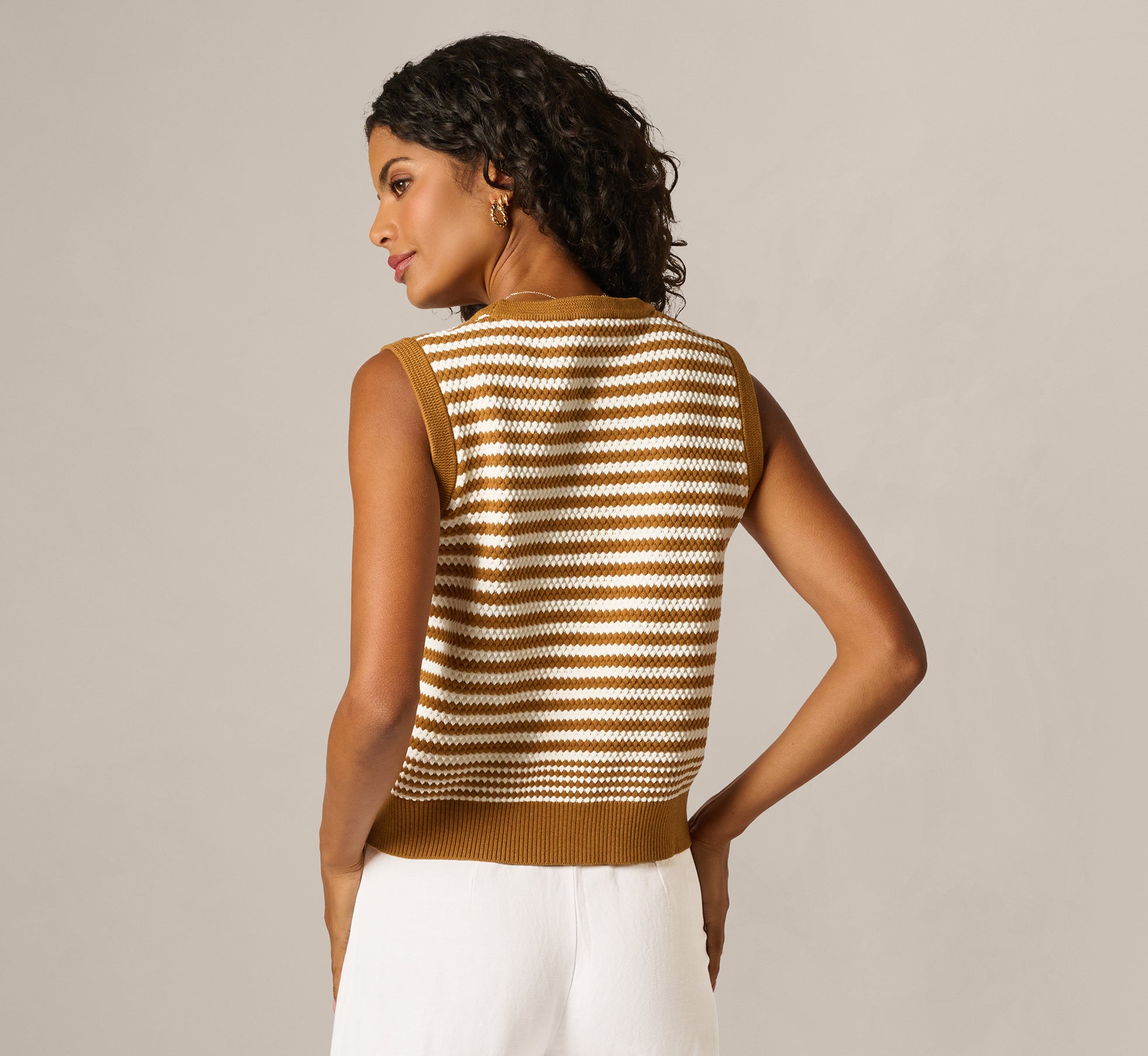 Beige Textured Pullover Sweater Vest - Adrianna Papell