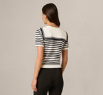 Short Sleeve Sailor Collar Pullover Sweater In Ivory Navy 6