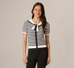 Short Sleeve Sailor Collar Pullover Sweater In Ivory Navy 3
