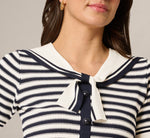 Short Sleeve Sailor Collar Pullover Sweater In Ivory Navy 4