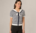Short Sleeve Sailor Collar Pullover Sweater In Ivory Navy 1