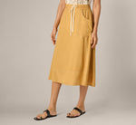 Drawstring Crinkle A Line Midi Skirt In Golden Maize Ivory 2