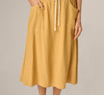 Drawstring Crinkle A Line Midi Skirt In Golden Maize Ivory 4