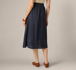 Drawstring Crinkle A Line Midi Skirt In Navy Khaki 5