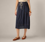 Drawstring Crinkle A Line Midi Skirt In Navy Khaki 2