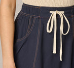 Drawstring Crinkle A Line Midi Skirt In Navy Khaki 4