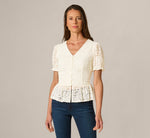 Puff Sleeve Lace Ruffle Peplum Top In Ivory 3