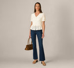 Puff Sleeve Lace Ruffle Peplum Top In Ivory 2