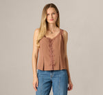 Pleated Lace Trim Tank Top In Acorn 3