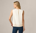Embroidered Pintuck Keyhole Tank Top In Beige Fawn Taos Taupe 6