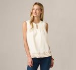 Embroidered Pintuck Keyhole Tank Top In Beige Fawn Taos Taupe 3