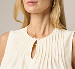 Embroidered Pintuck Keyhole Tank Top In Beige Fawn Taos Taupe 4