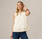 Embroidered Pintuck Keyhole Tank Top In Beige Fawn Taos Taupe 1
