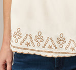 Embroidered Pintuck Keyhole Tank Top In Beige Fawn Taos Taupe 5