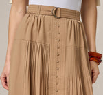 Belted A Line Pleated Midi Skirt In Taos Taupe 3