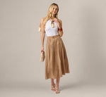 Belted A Line Pleated Midi Skirt In Taos Taupe 1
