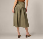 Belted A Line Pleated Midi Skirt In Olive Tree 5