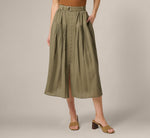 Belted A Line Pleated Midi Skirt In Olive Tree 2