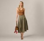 Belted A Line Pleated Midi Skirt In Olive Tree 1