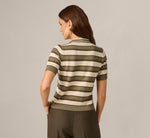 Short Sleeve Textured Knit Collared Cardigan Sweater In Olive Tree Combo 2