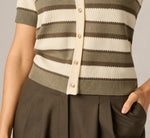 Short Sleeve Textured Knit Collared Cardigan Sweater In Olive Tree Combo 4