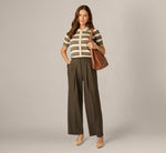 Short Sleeve Textured Knit Collared Cardigan Sweater In Olive Tree Combo 7