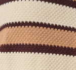 Short Sleeve Textured Knit Collared Cardigan Sweater In Chocolate Combo 7