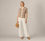 Short Sleeve Textured Knit Collared Cardigan Sweater In Chocolate Combo 2