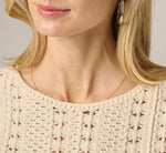 Short Sleeve Cable Crochet Open Knit Fringe Top In Cream 5