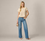 Short Sleeve Cable Crochet Open Knit Fringe Top In Cream 2