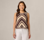 Open Crochet Knit Tank Top In Chocolate Cream 3