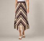 Crochet Knit Fringe Midi Skirt In Chocolate Cream 2