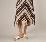 Crochet Knit Fringe Midi Skirt In Chocolate Cream 3
