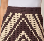 Crochet Knit Fringe Midi Skirt In Chocolate Cream 4