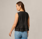 Textured Cotton Ruffle Vest Top In Black 6