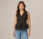 Textured Cotton Ruffle Vest Top In Black 3