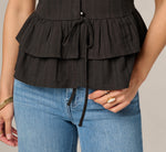 Textured Cotton Ruffle Vest Top In Black 5