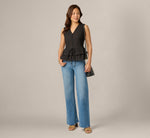 Textured Cotton Ruffle Vest Top In Black 2
