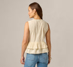 Textured Cotton Ruffle Vest Top In Cream 6